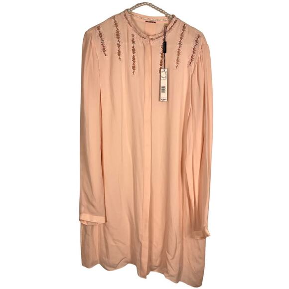 NWT Elie Tahari Samaira Tunic Blouse Hidden Buttons Mandarin Neckline Blush Pink